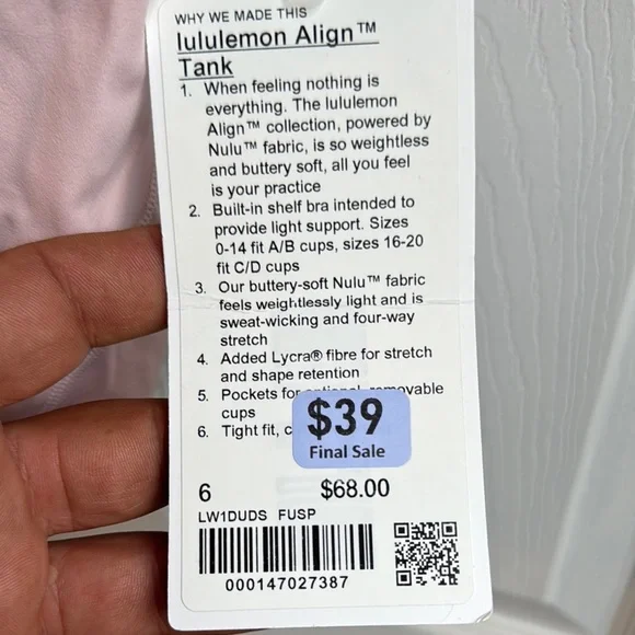 Lululemon Align™ Tank in Soft Pink - Picture 2 of 2